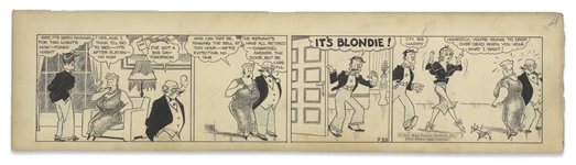 Chic Young Hand-Drawn Blondie Comic Strip From 1932 Titled Unexpected Company -- Dagwood Exclaims, Its Blondie!